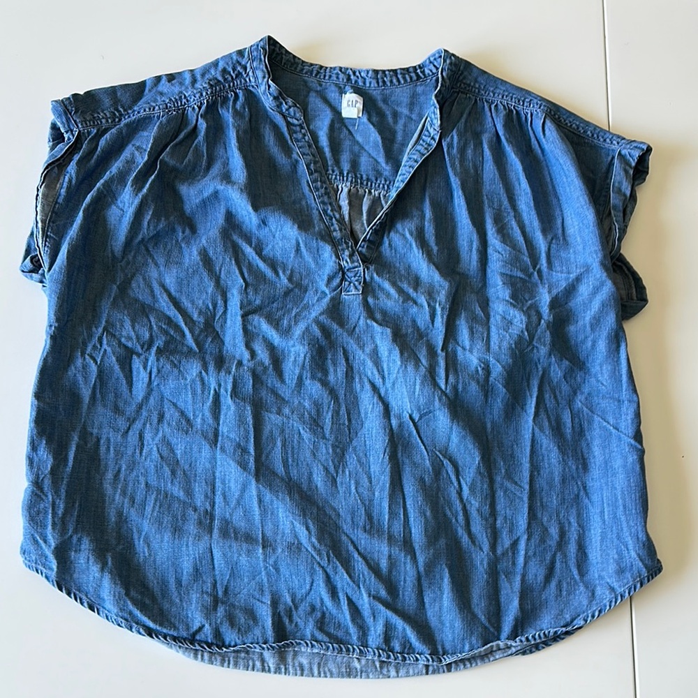 GAP Blue Boxy Blouse with V-Neck